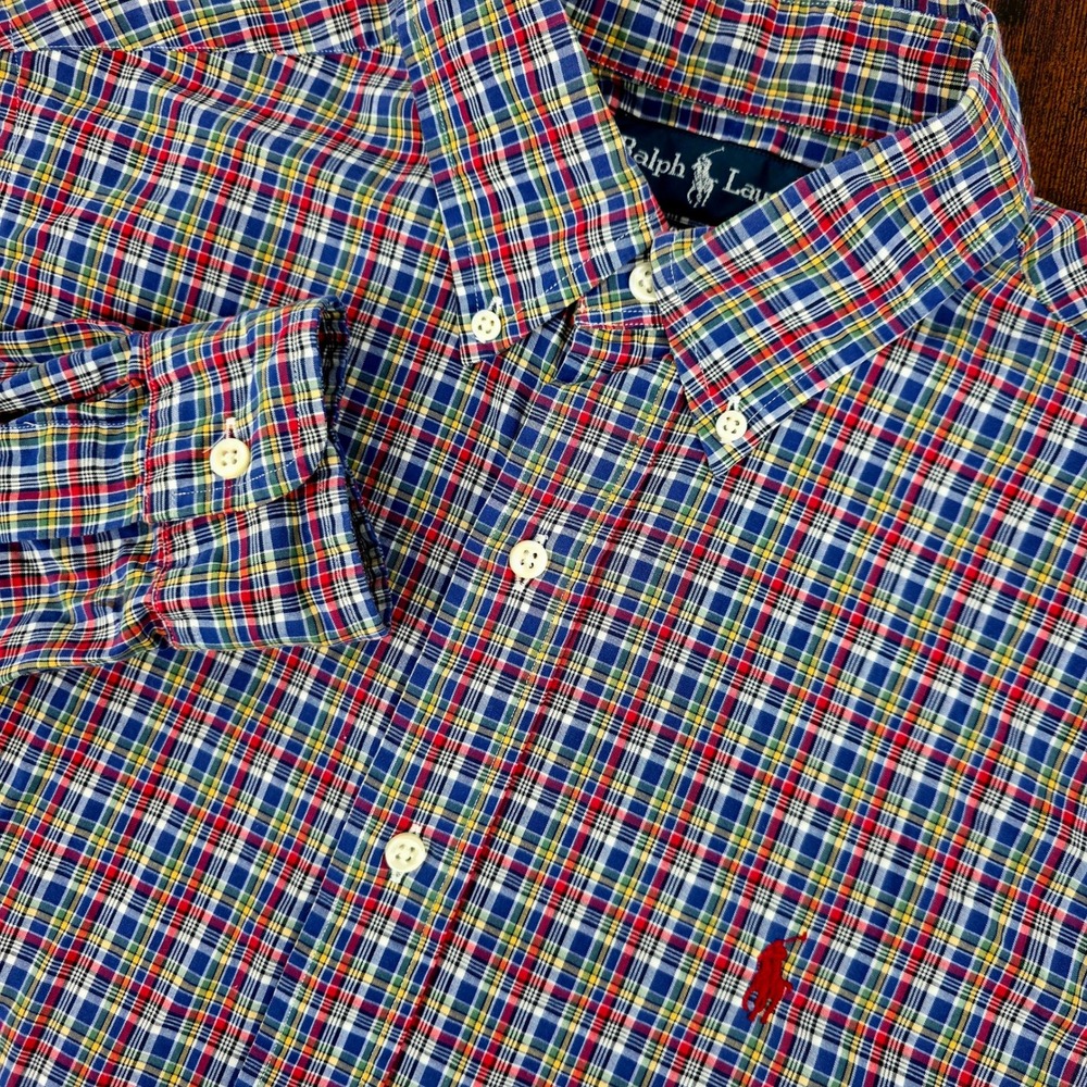 Ralph Lauren Custom Fit Button Down Shirt Mens Small‎ Multi Color Plaid Cotton